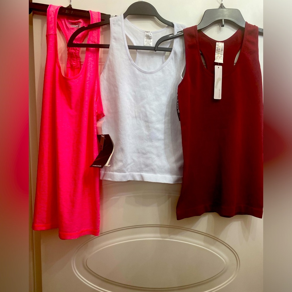 3 Women Tank Tops. Size-Small, Color-Pink, Red, White